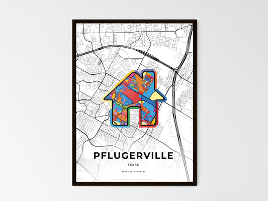 Pflugerville Texas wedding art map with home icon