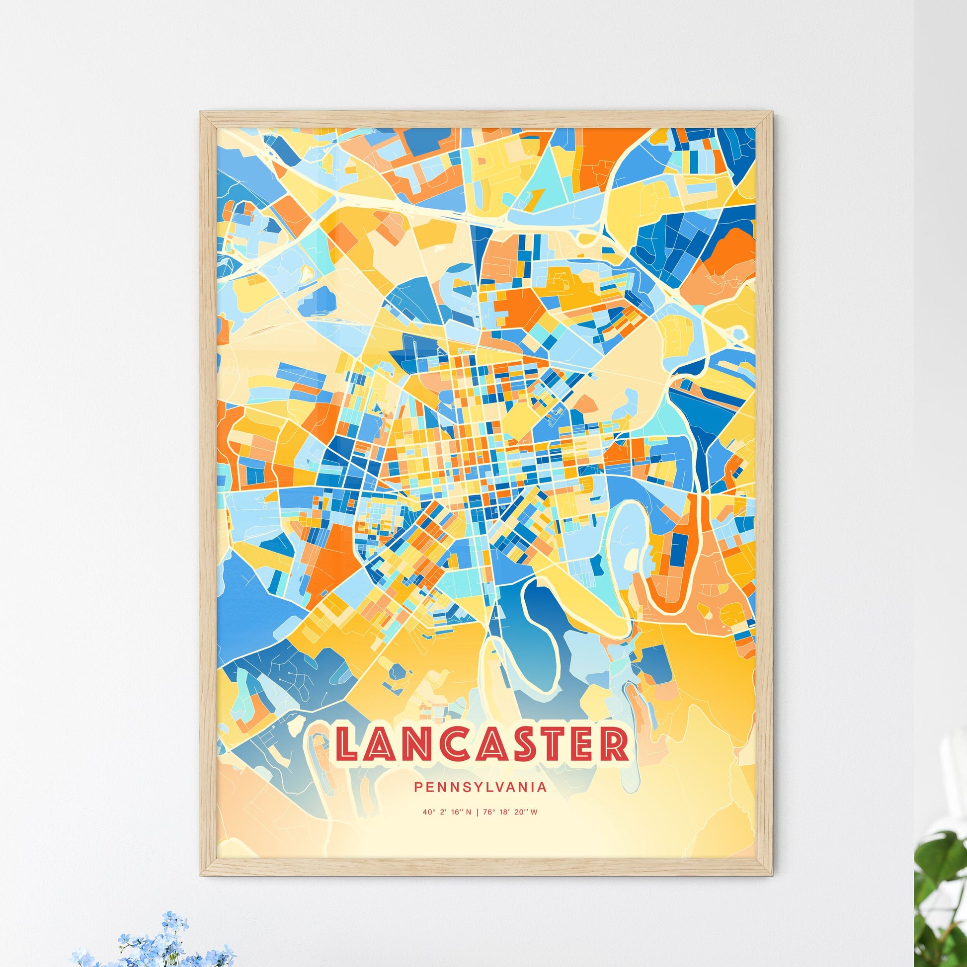 Colorful Lancaster Pennsylvania Fine Art Map Blue Orange