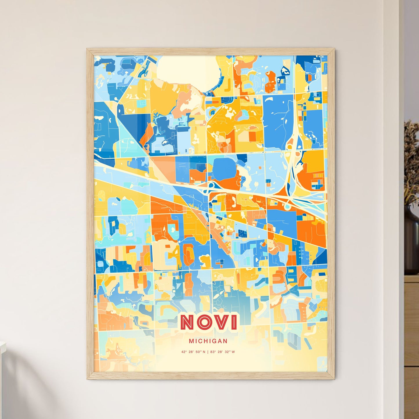 Colorful NOVI MICHIGAN Fine Art Map Blue Orange