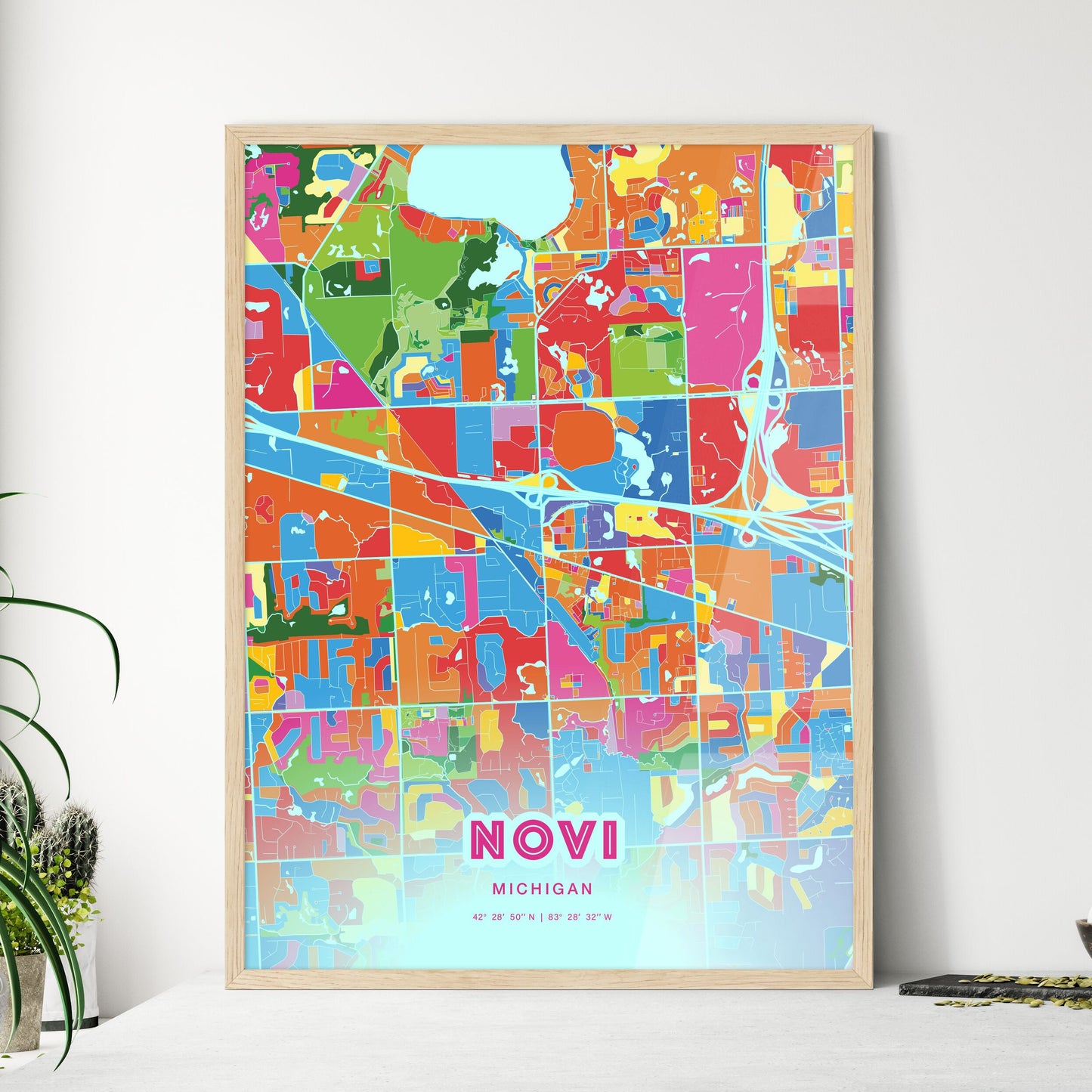 Colorful NOVI MICHIGAN Fine Art Map Crazy Colors