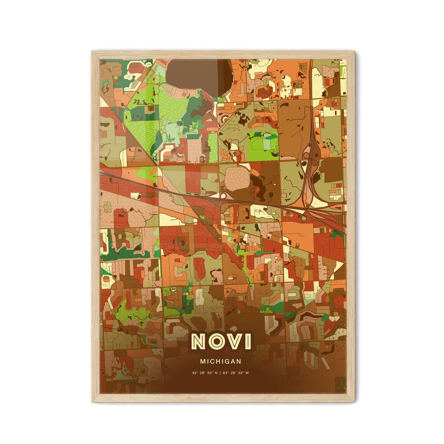 Colorful NOVI MICHIGAN Fine Art Map Farmhouse