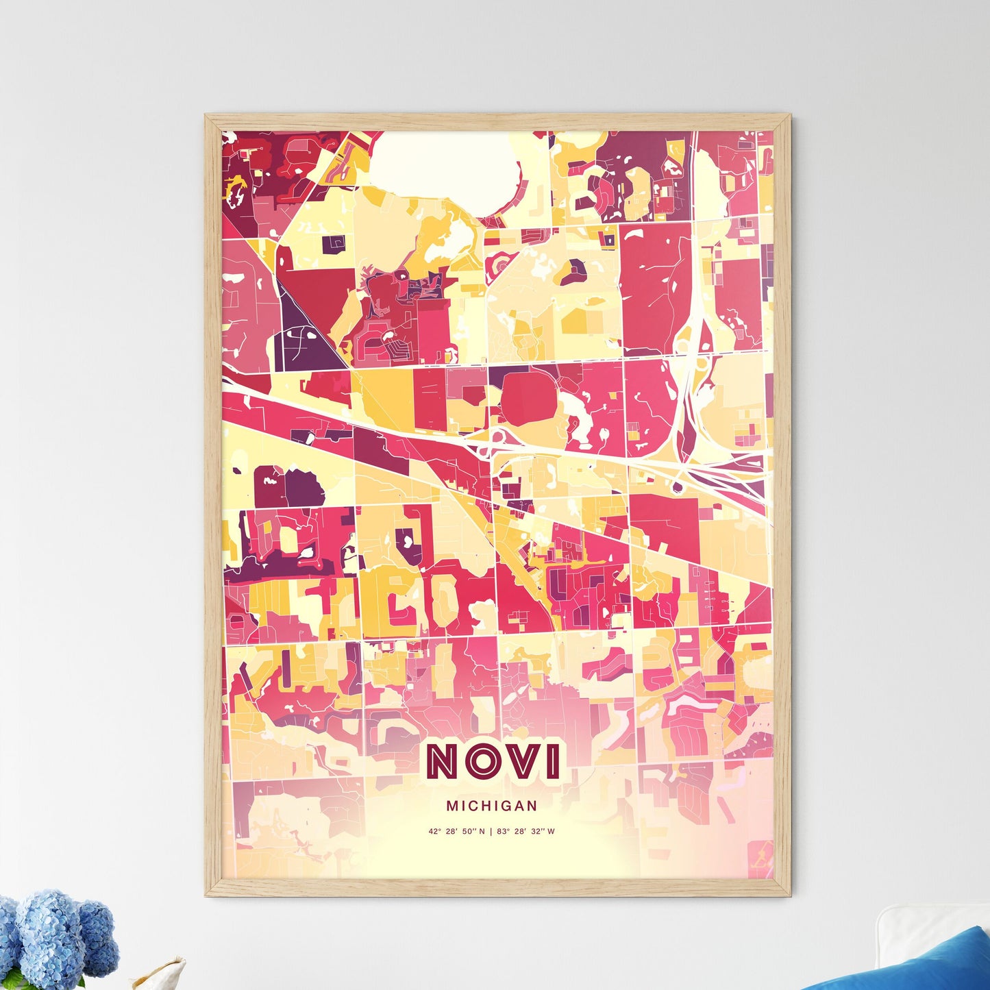 Colorful NOVI MICHIGAN Fine Art Map Hot Red