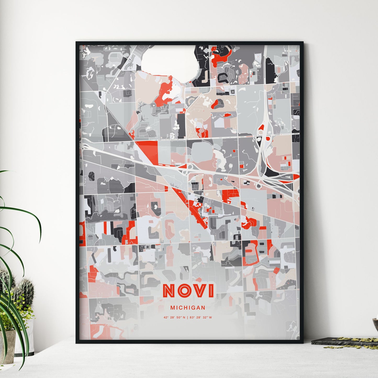 Colorful NOVI MICHIGAN Fine Art Map Modern