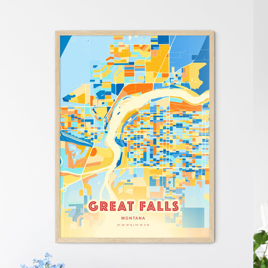 Colorful Great Falls Montana Fine Art Map Blue Orange