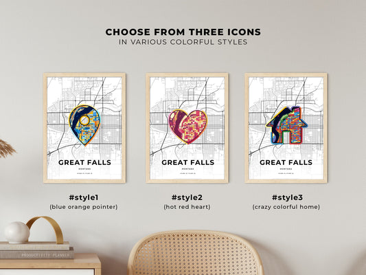 Great Falls Montana maps with colorful icons