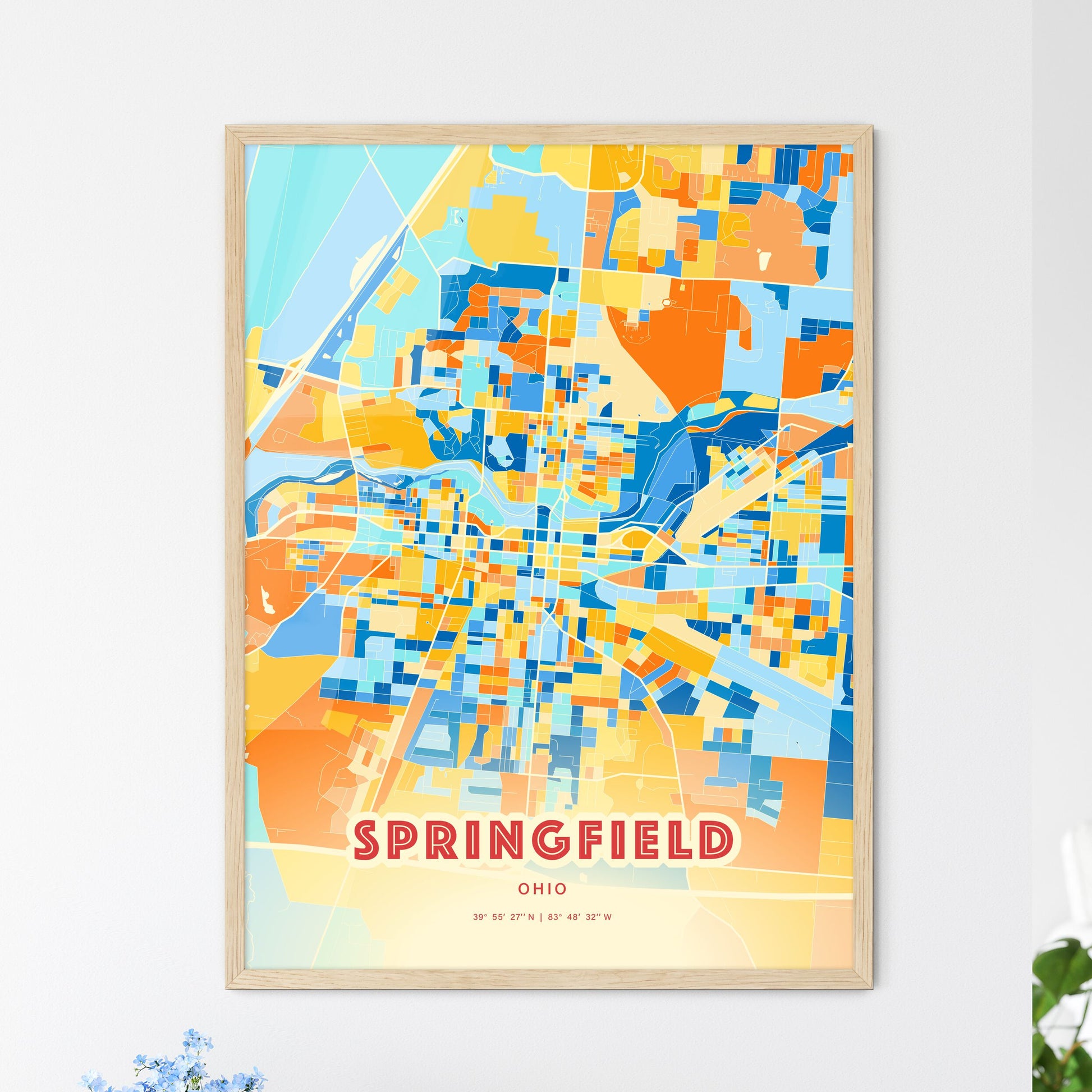 Colorful Springfield Ohio Fine Art Map Blue Orange