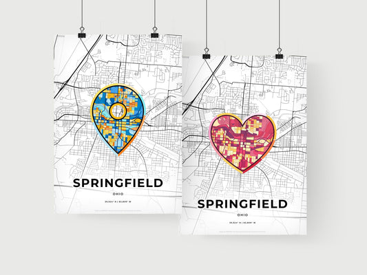 SPRINGFIELD OHIO minimal art map with a colorful icon. Where it all began, Couple map gift.