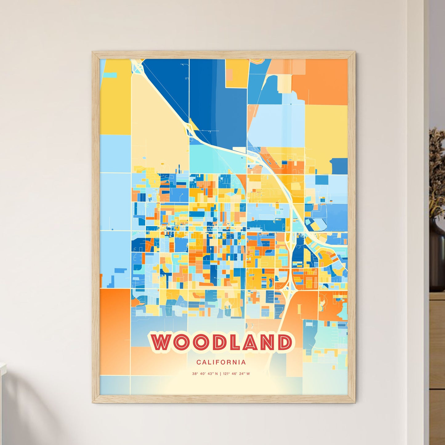 Colorful Woodland California Fine Art Map Blue Orange