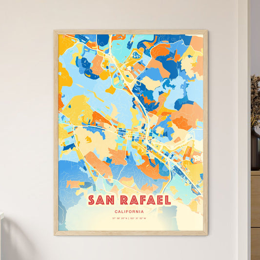Colorful SAN RAFAEL CALIFORNIA Fine Art Map Blue Orange