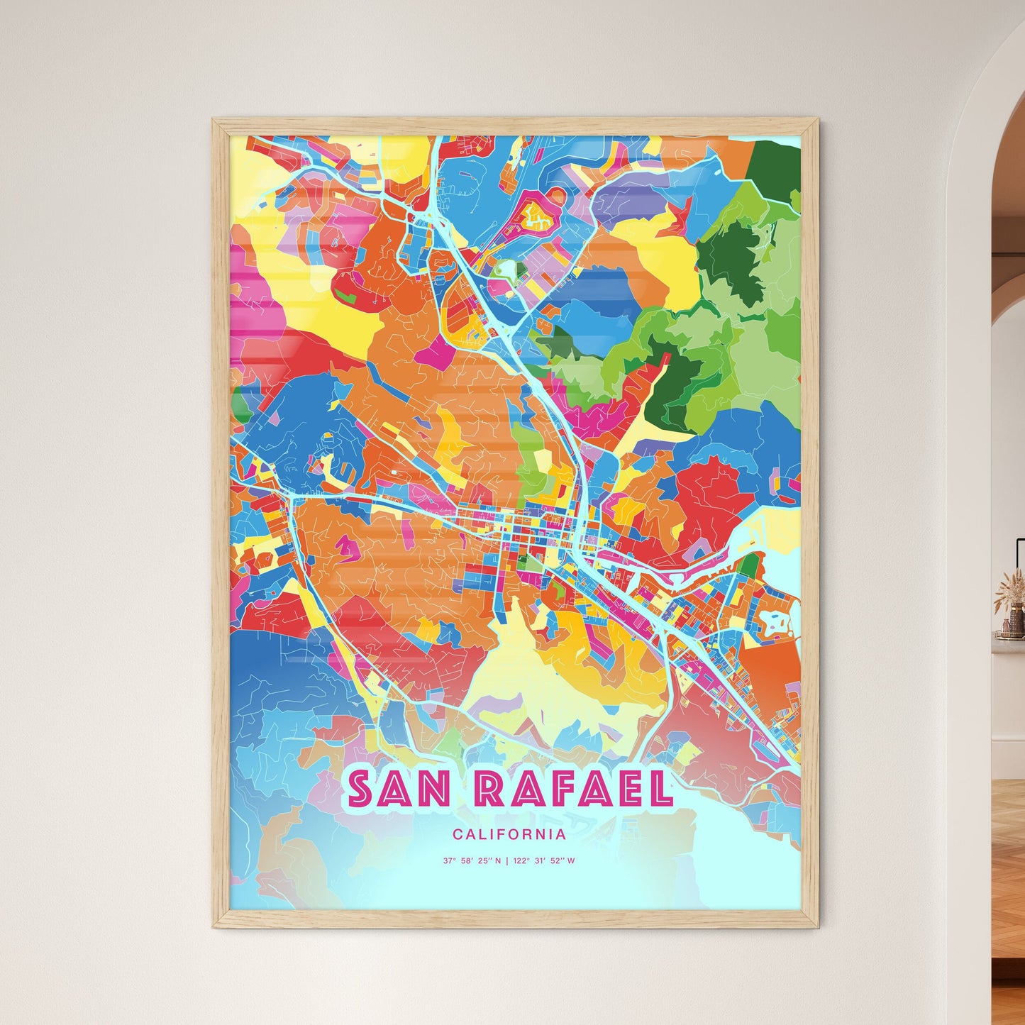 Colorful SAN RAFAEL CALIFORNIA Fine Art Map Crazy Colors