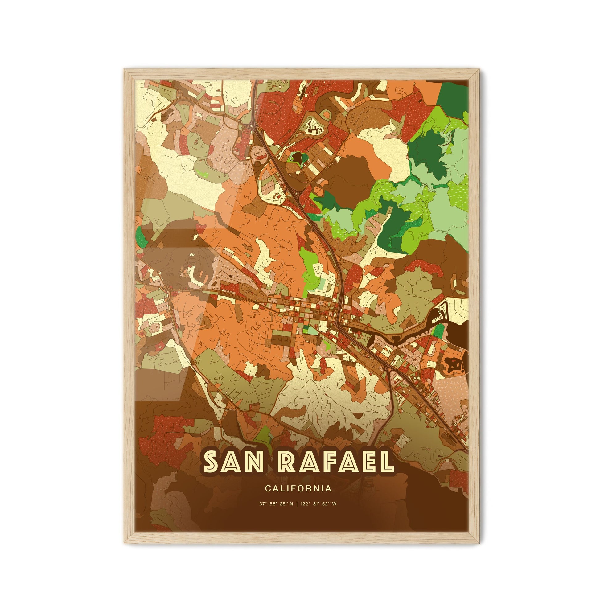 Colorful SAN RAFAEL CALIFORNIA Fine Art Map Farmhouse
