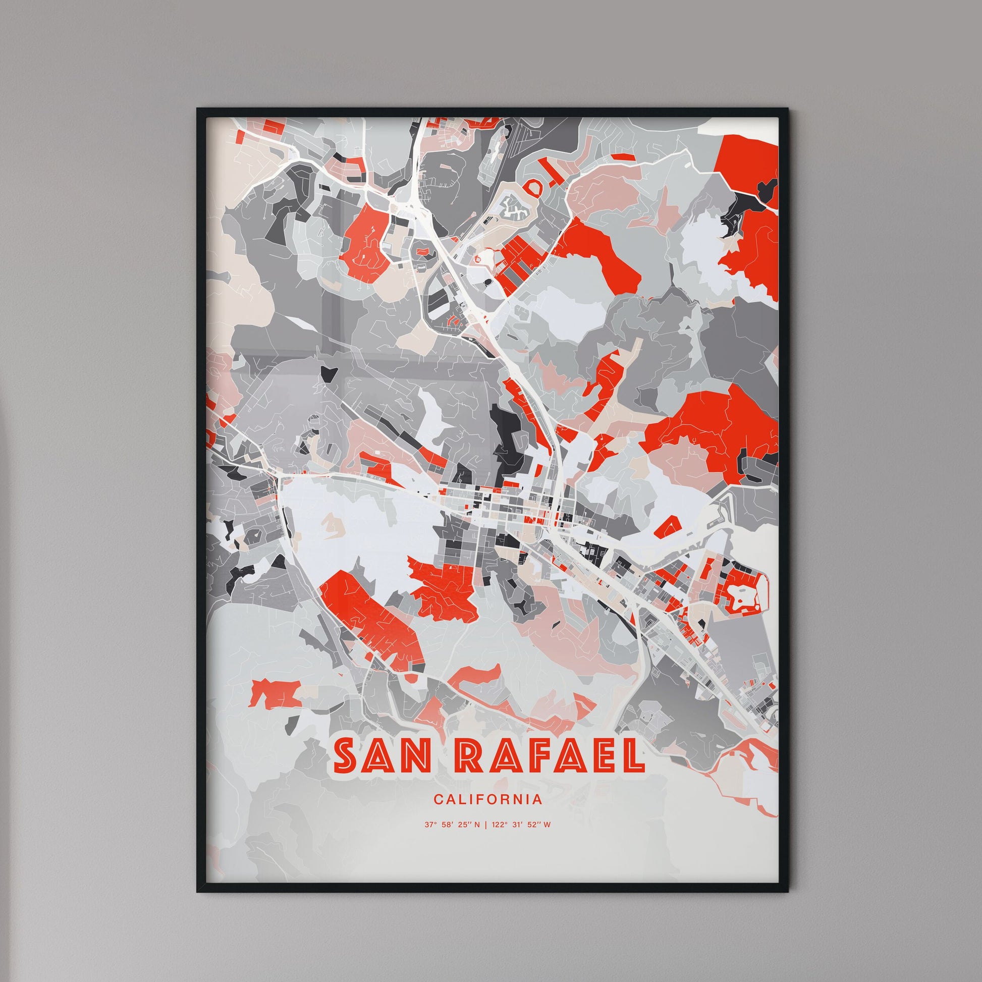 Colorful SAN RAFAEL CALIFORNIA Fine Art Map Modern