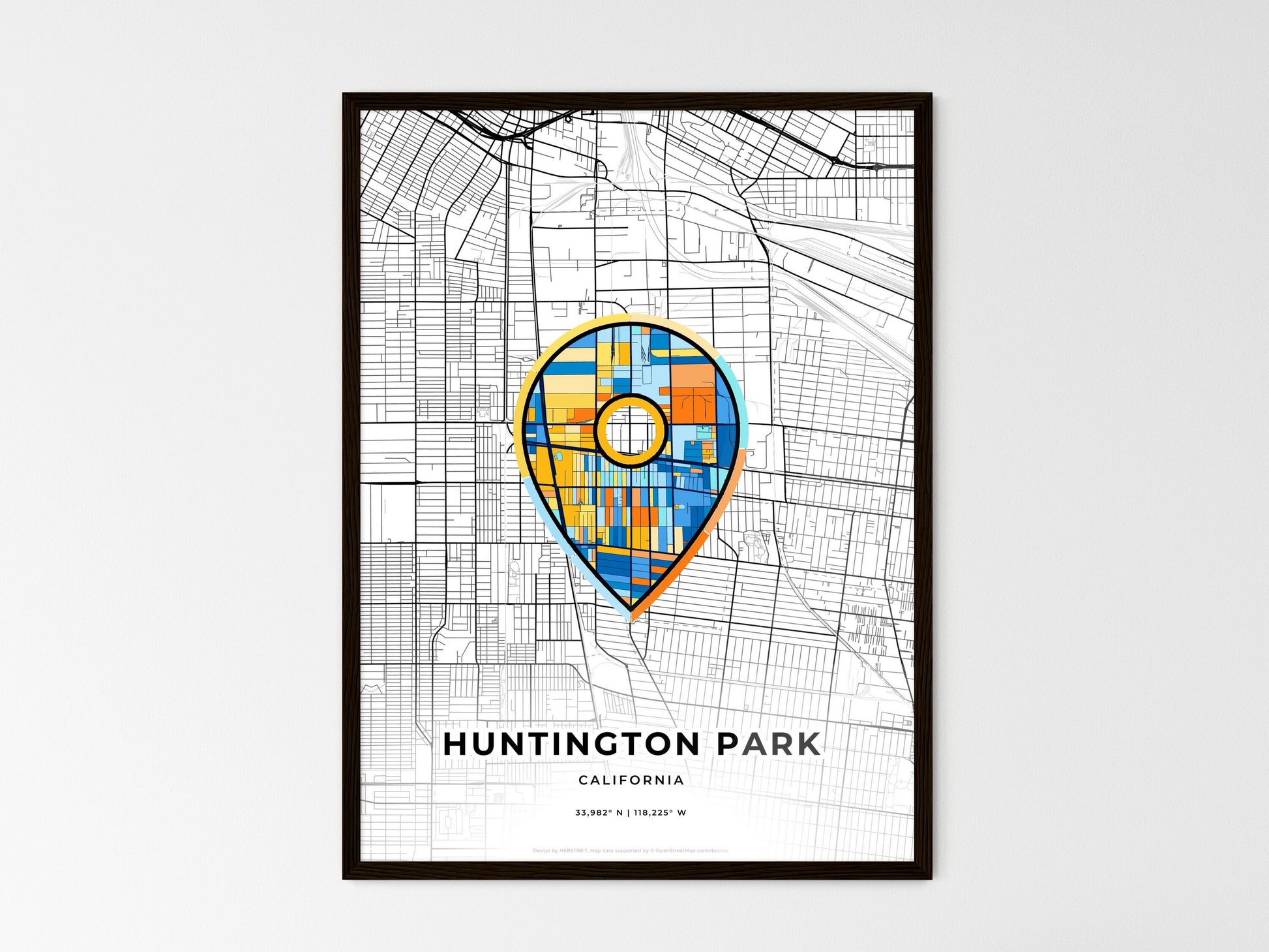 Huntington Park California wedding art map with pointer icon