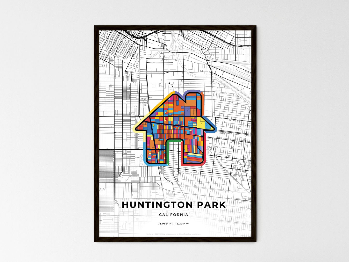 Huntington Park California wedding art map with home icon
