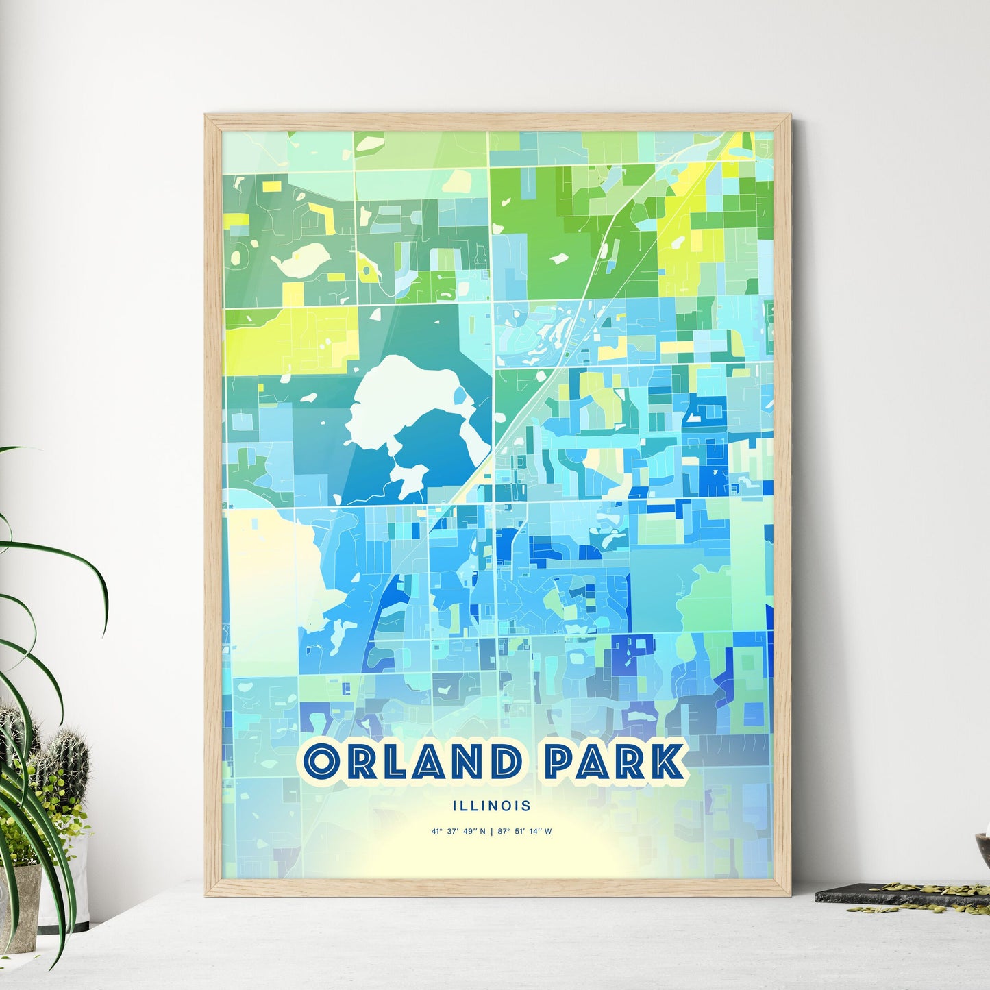 Colorful ORLAND PARK ILLINOIS Fine Art Map Cool Blue