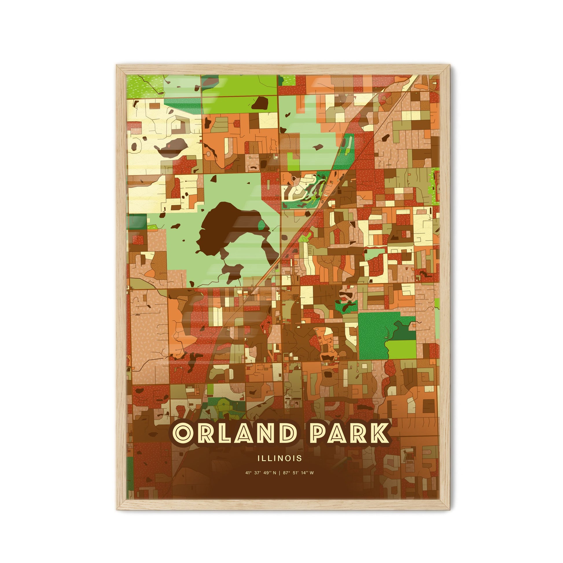 Colorful ORLAND PARK ILLINOIS Fine Art Map Farmhouse