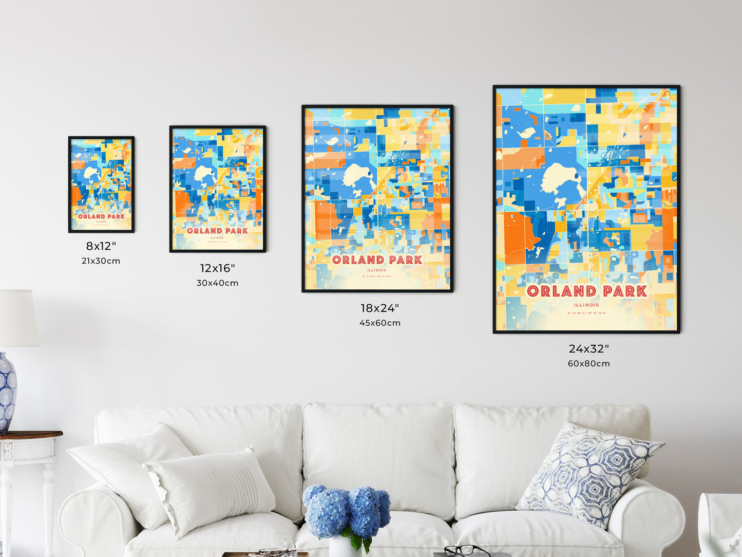 Colorful ORLAND PARK ILLINOIS Fine Art Map Blue Orange