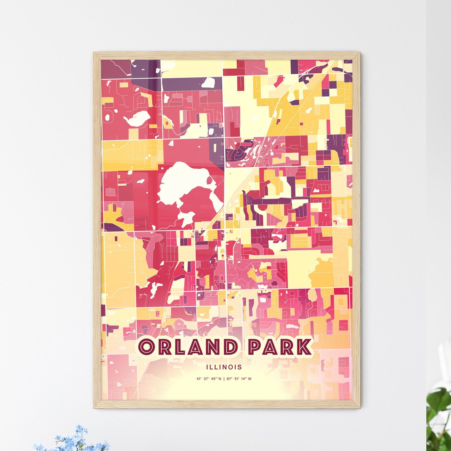 Colorful ORLAND PARK ILLINOIS Fine Art Map Hot Red