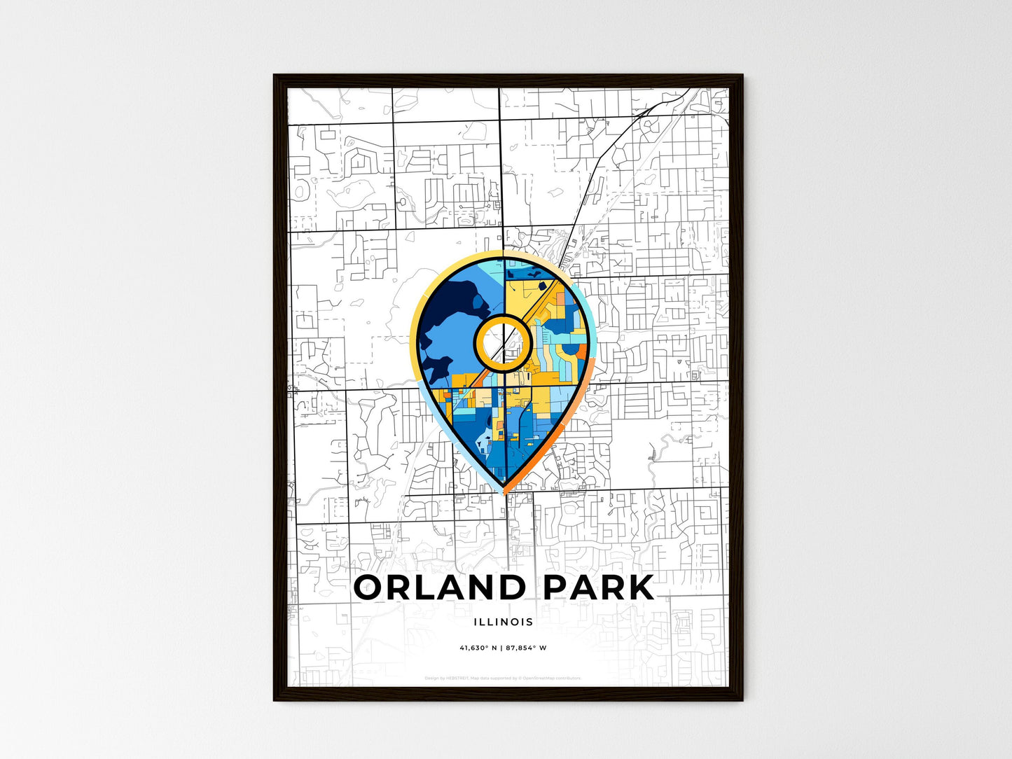 Orland Park Illinois wedding art map with pointer icon
