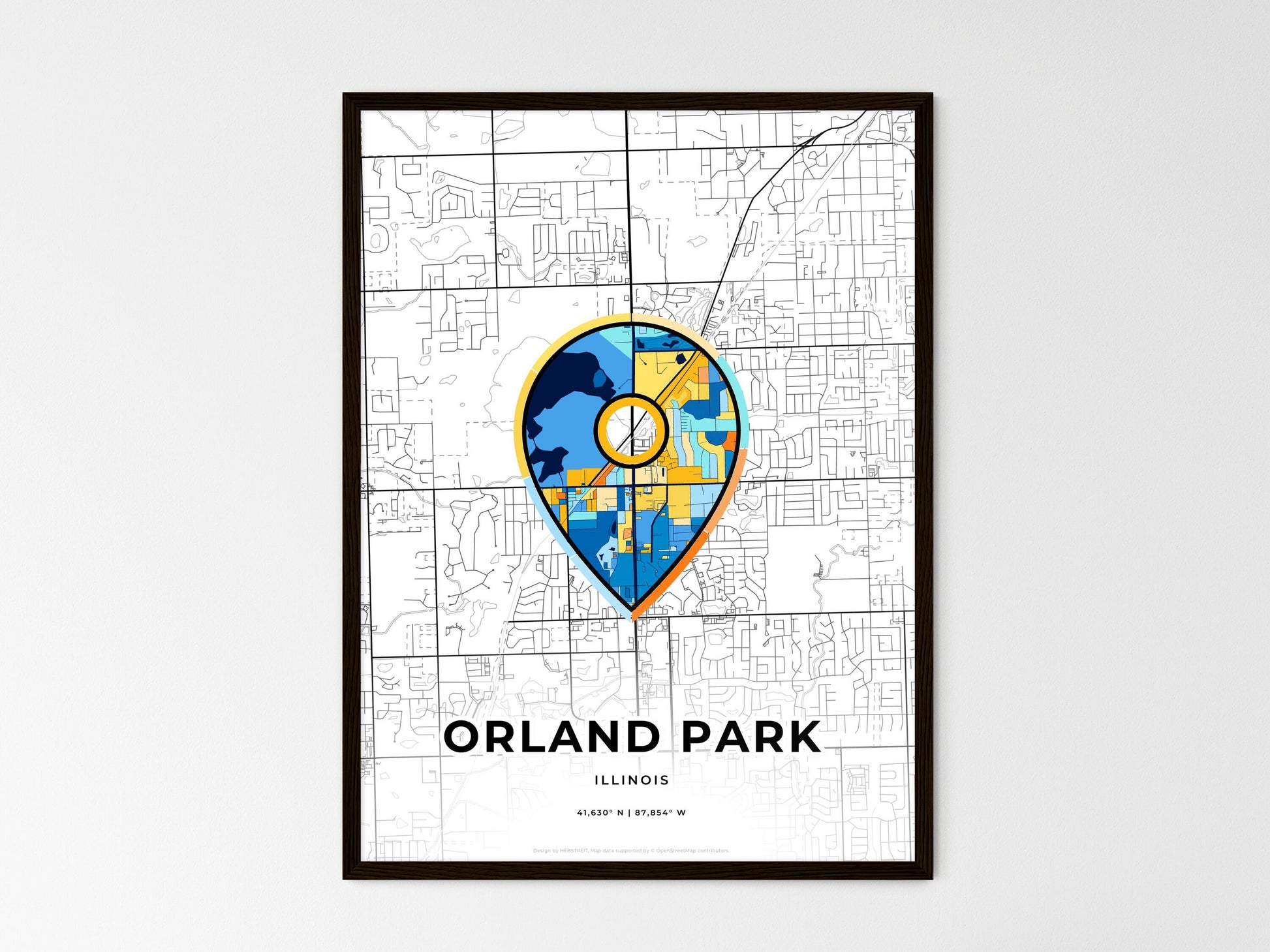 Orland Park Illinois wedding art map with pointer icon
