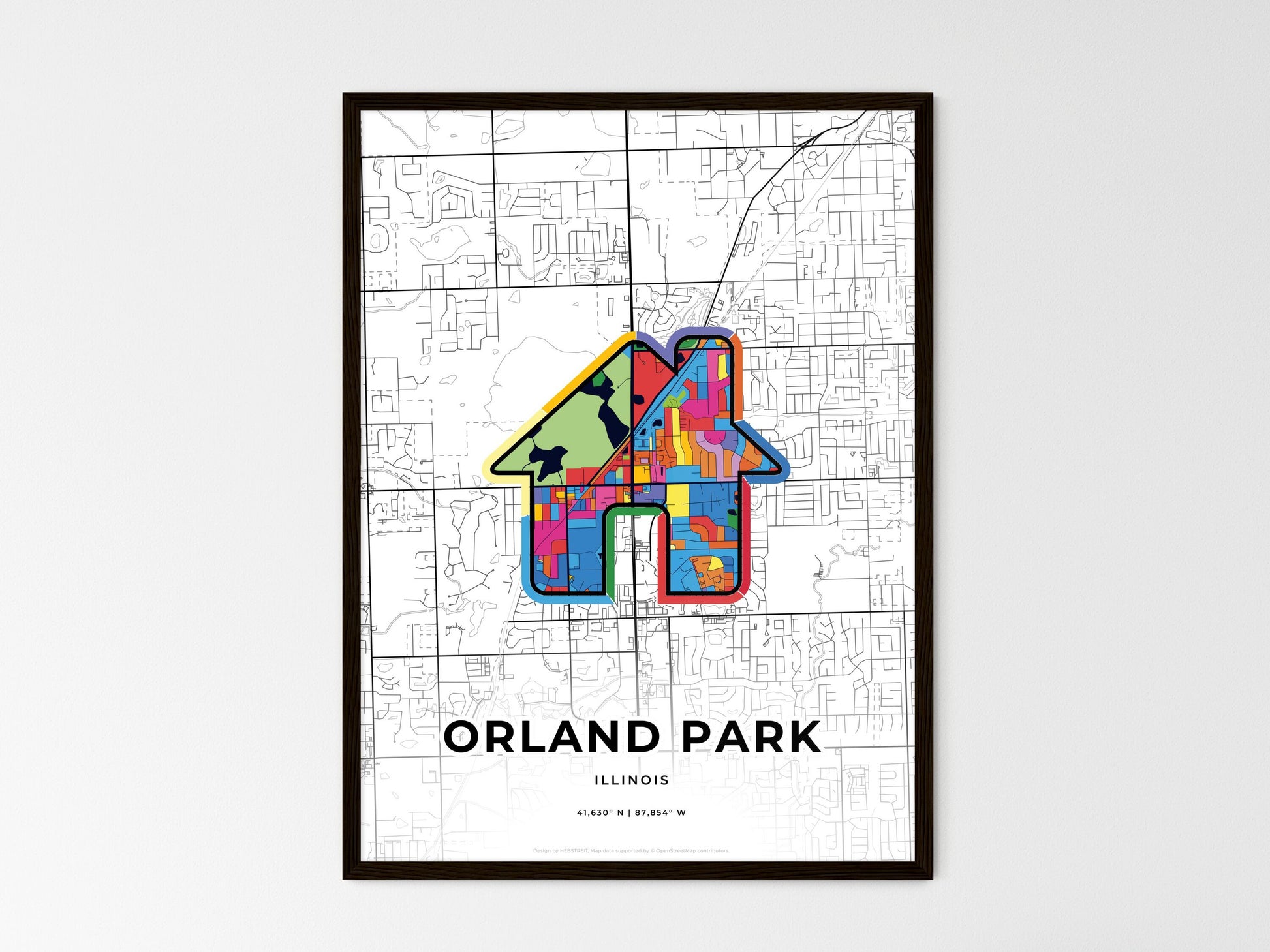 Orland Park Illinois wedding art map with home icon