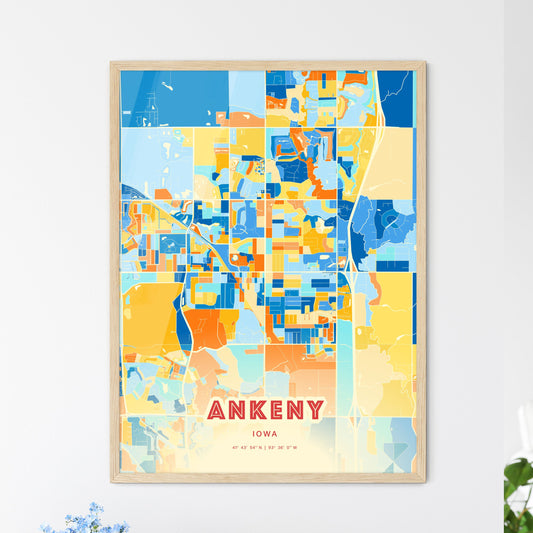 Colorful Ankeny Iowa Fine Art Map Blue Orange