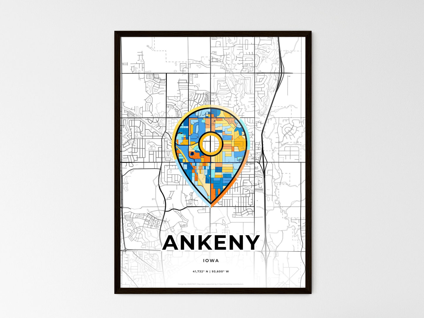 Ankeny Iowa wedding art map with pointer icon