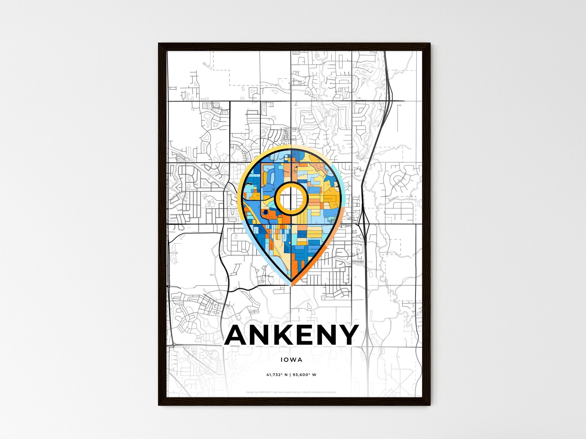 Ankeny Iowa wedding art map with pointer icon