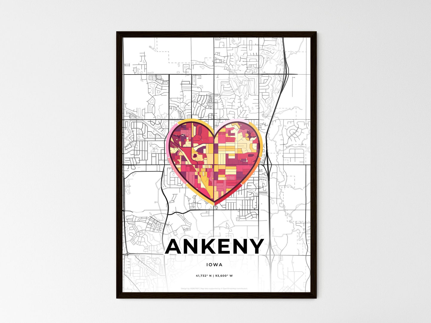 Ankeny Iowa wedding art map with heart icon
