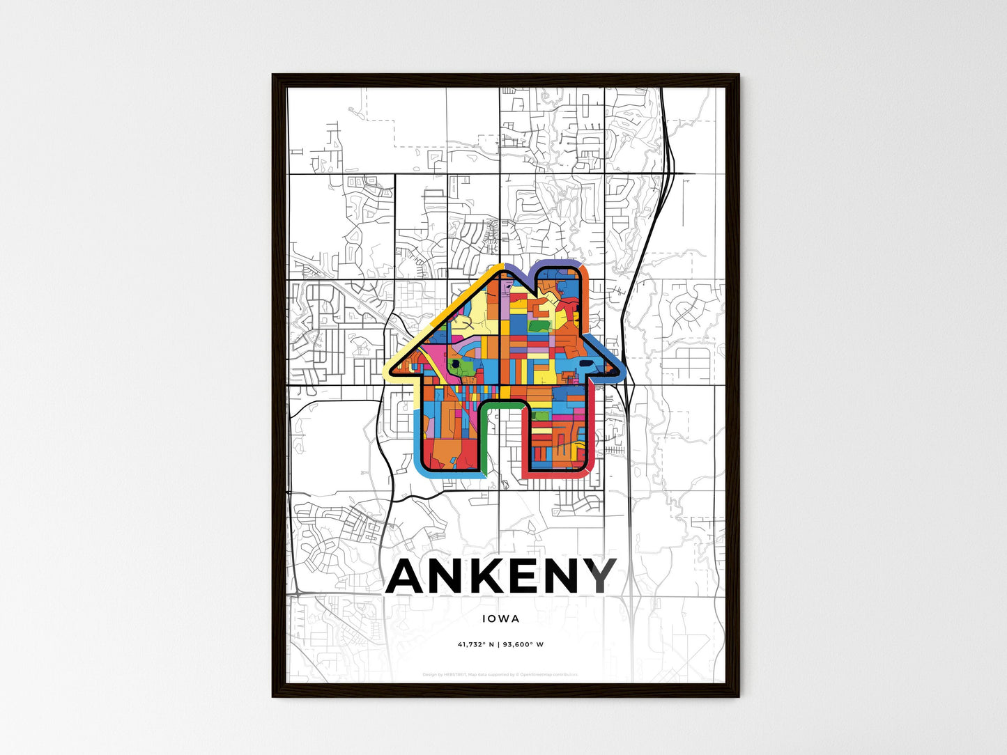 Ankeny Iowa wedding art map with home icon