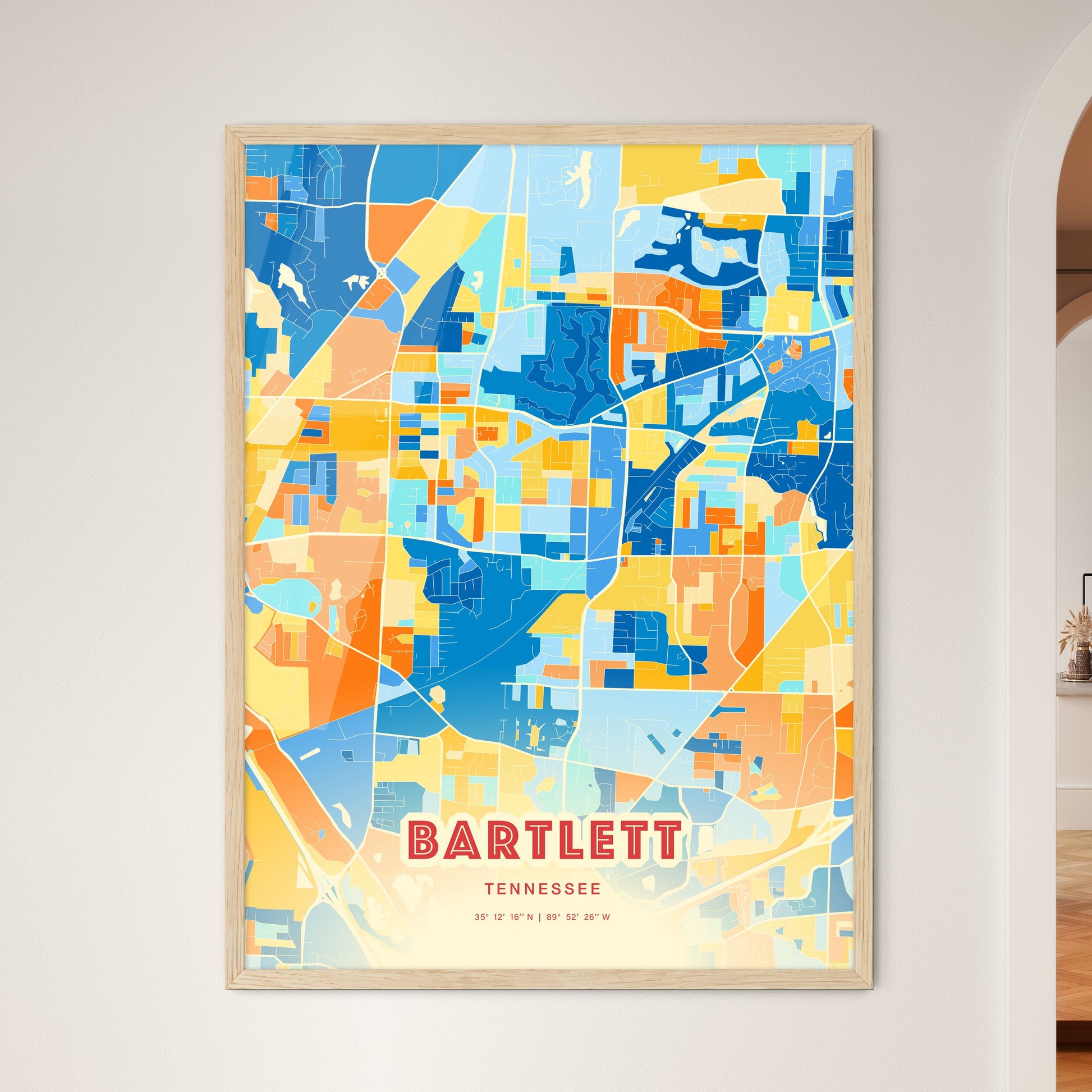 Colorful Bartlett Tennessee Fine Art Map Blue Orange