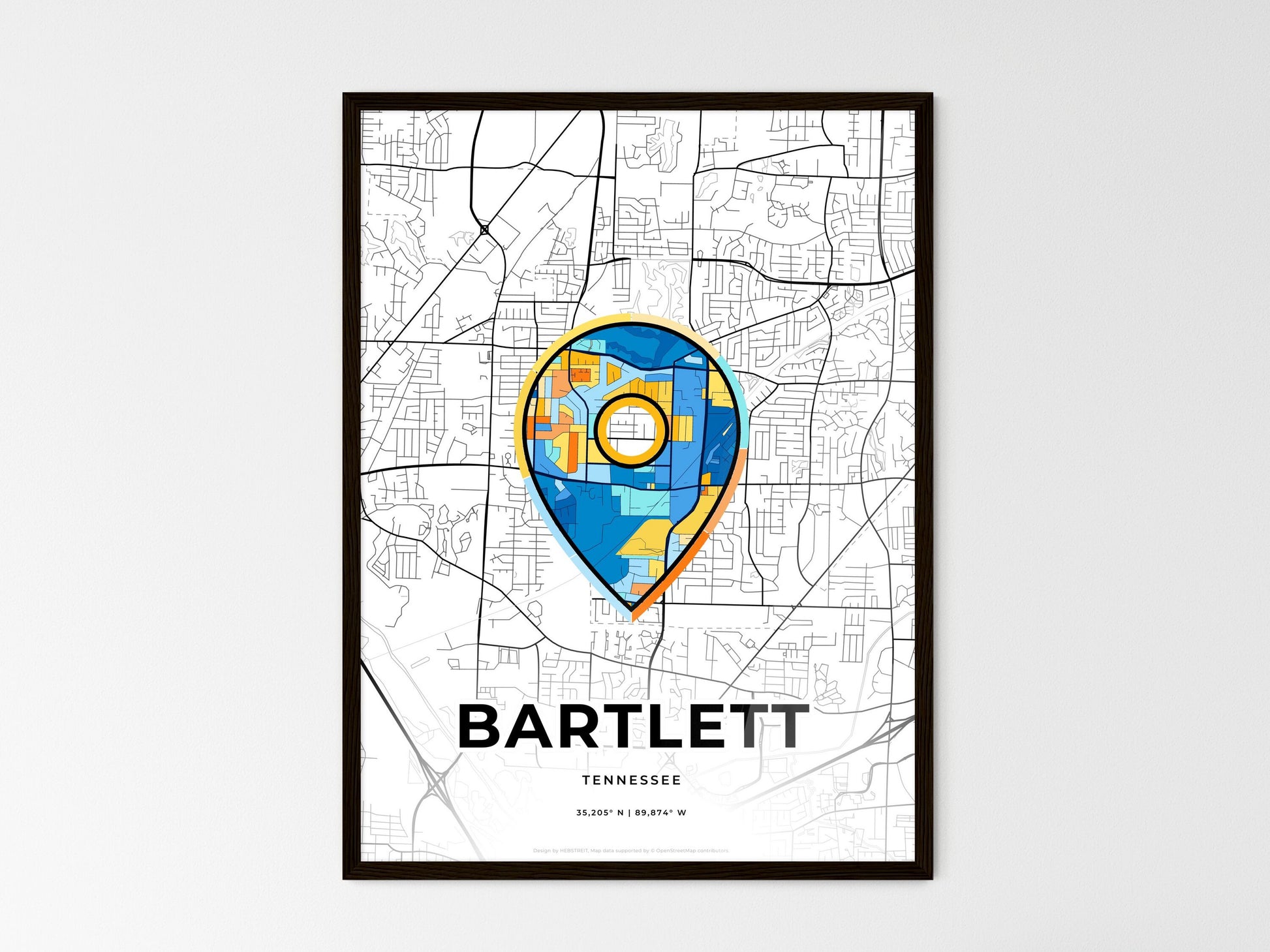 Bartlett Tennessee wedding art map with pointer icon
