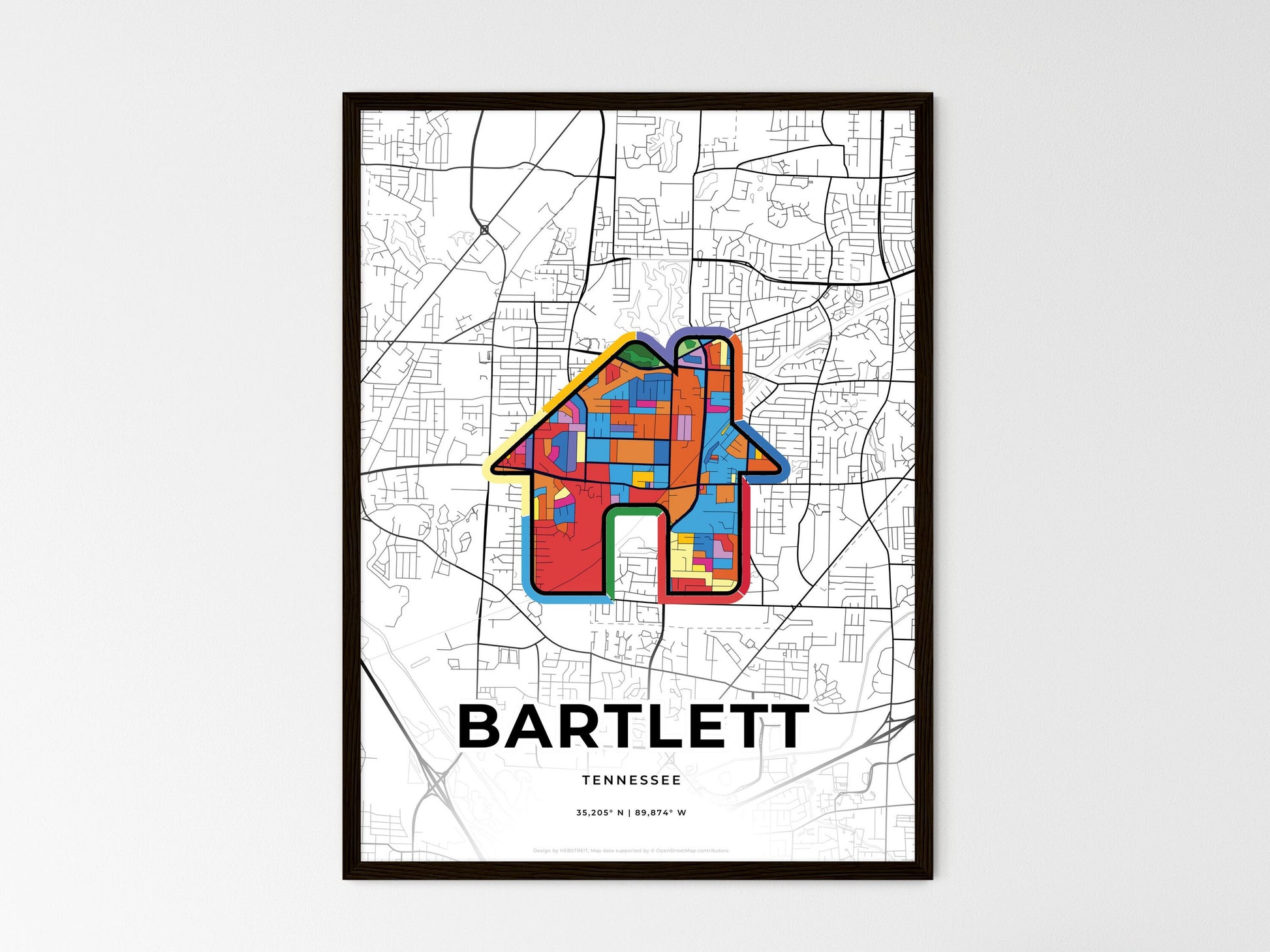 Bartlett Tennessee wedding art map with home icon