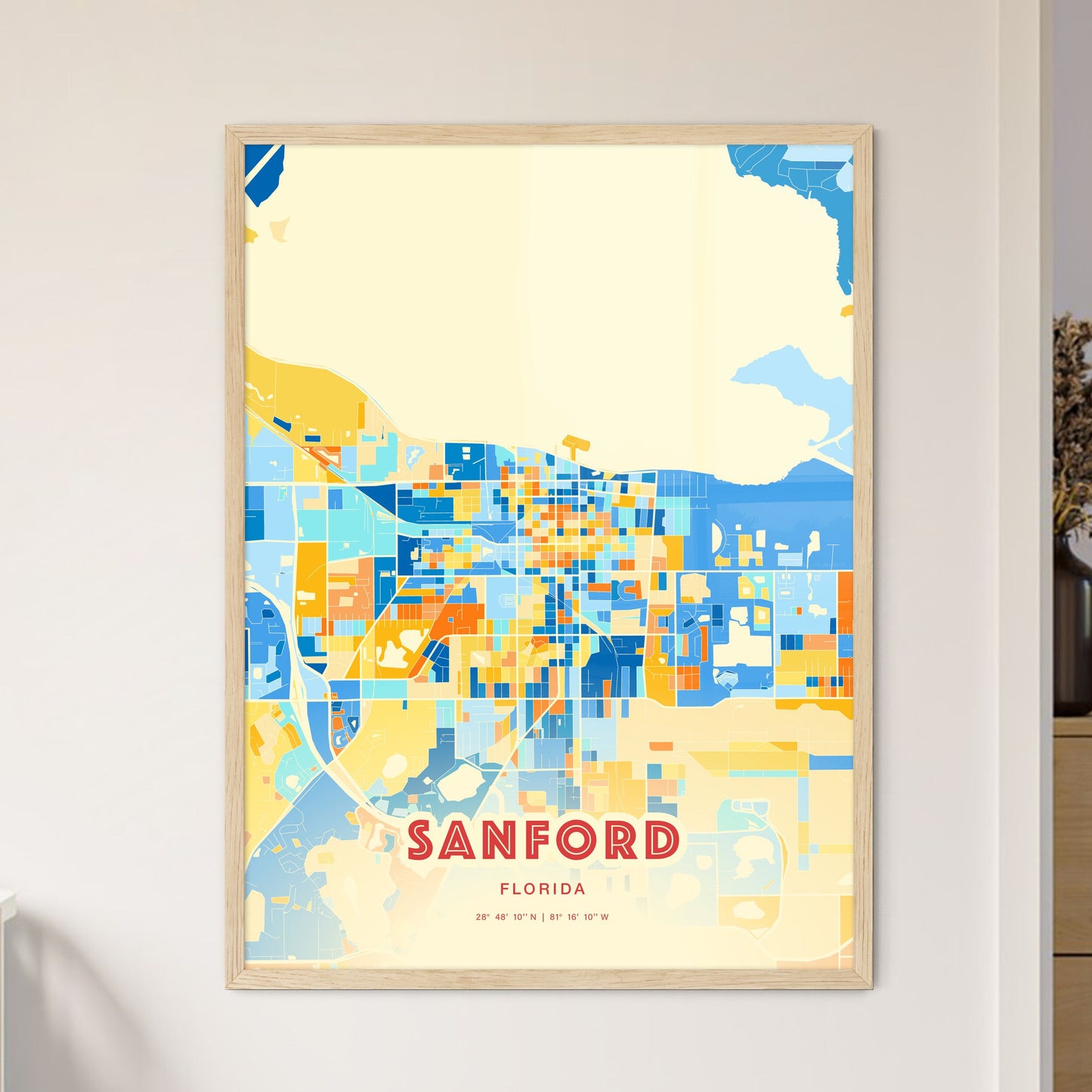 Colorful Sanford Florida Fine Art Map Blue Orange
