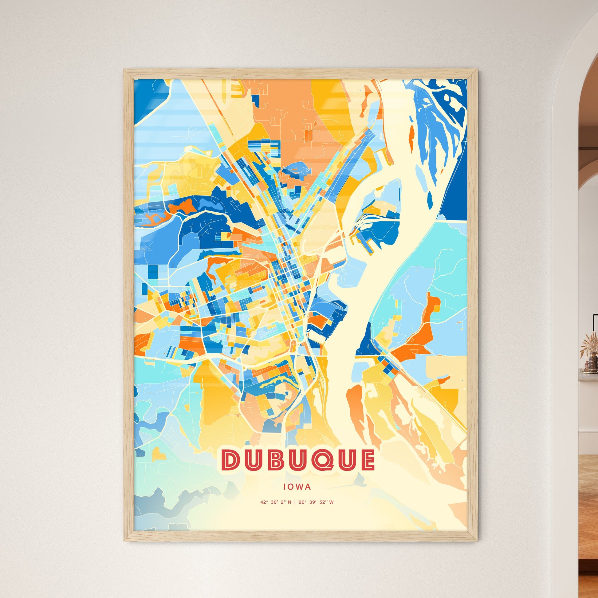 Colorful Dubuque Iowa Fine Art Map Blue Orange