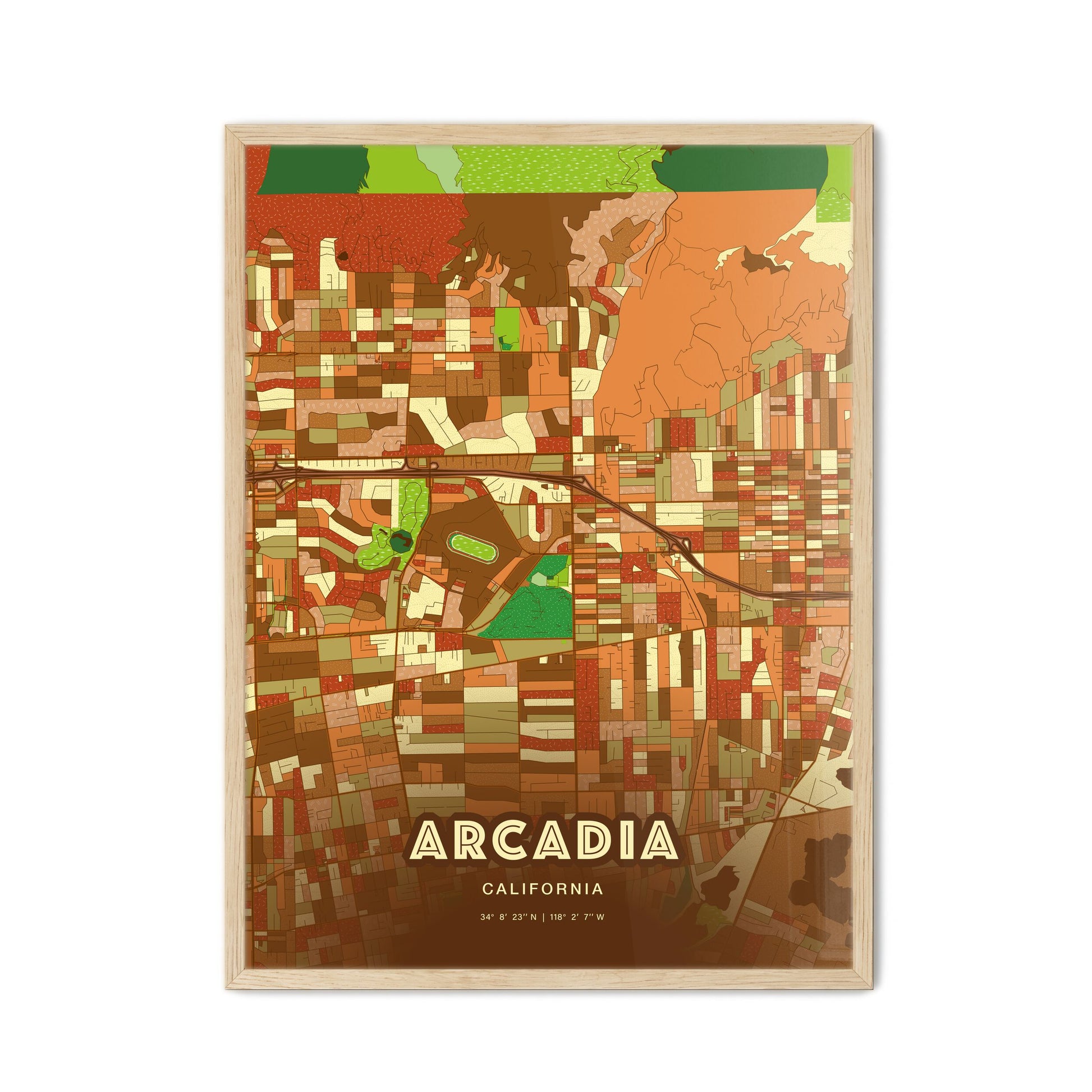 Colorful ARCADIA CALIFORNIA Fine Art Map Farmhouse