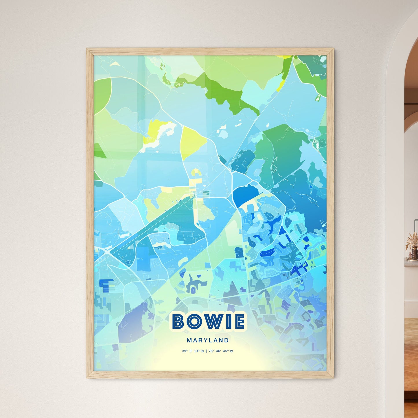 Colorful BOWIE MARYLAND Fine Art Map Cool Blue