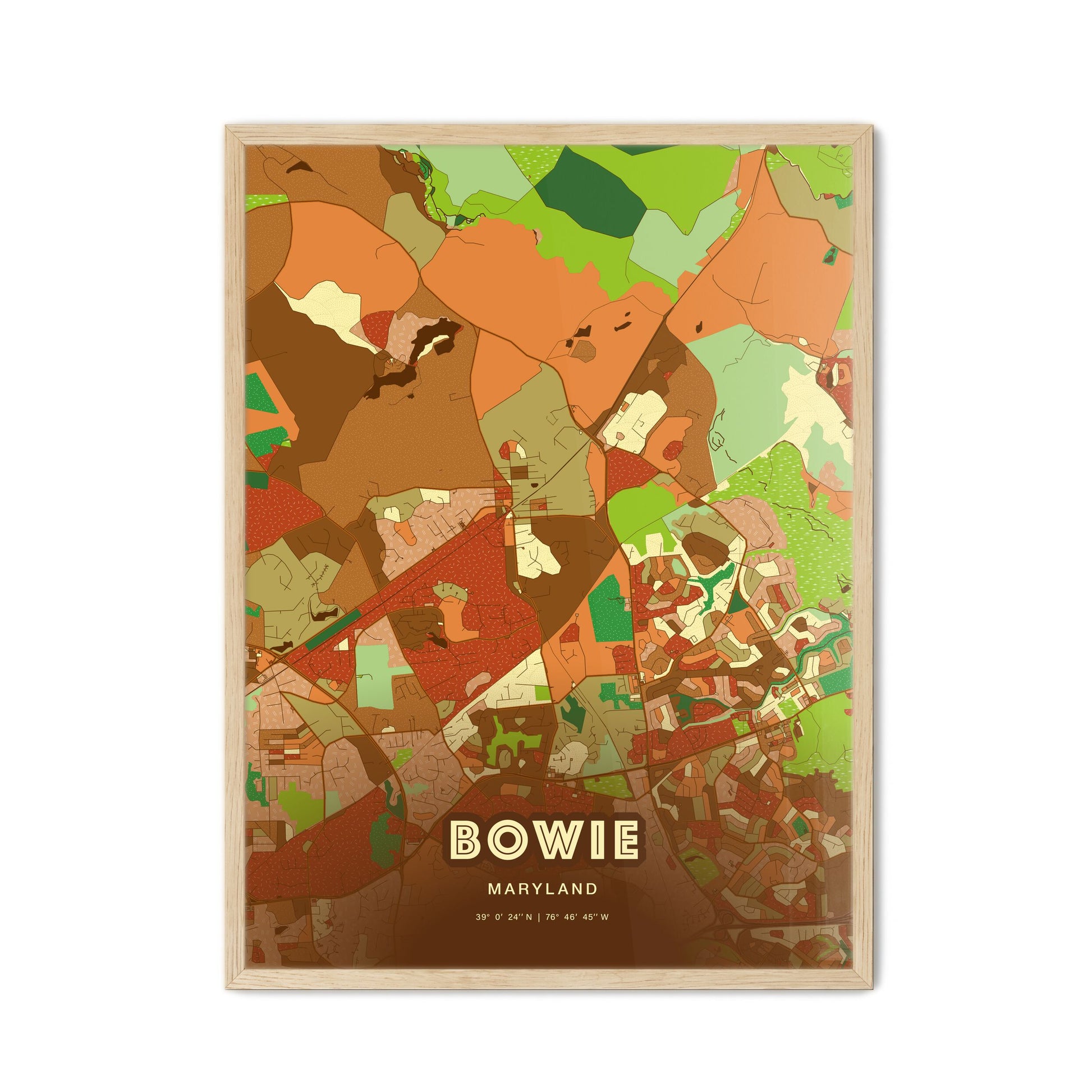 Colorful BOWIE MARYLAND Fine Art Map Farmhouse