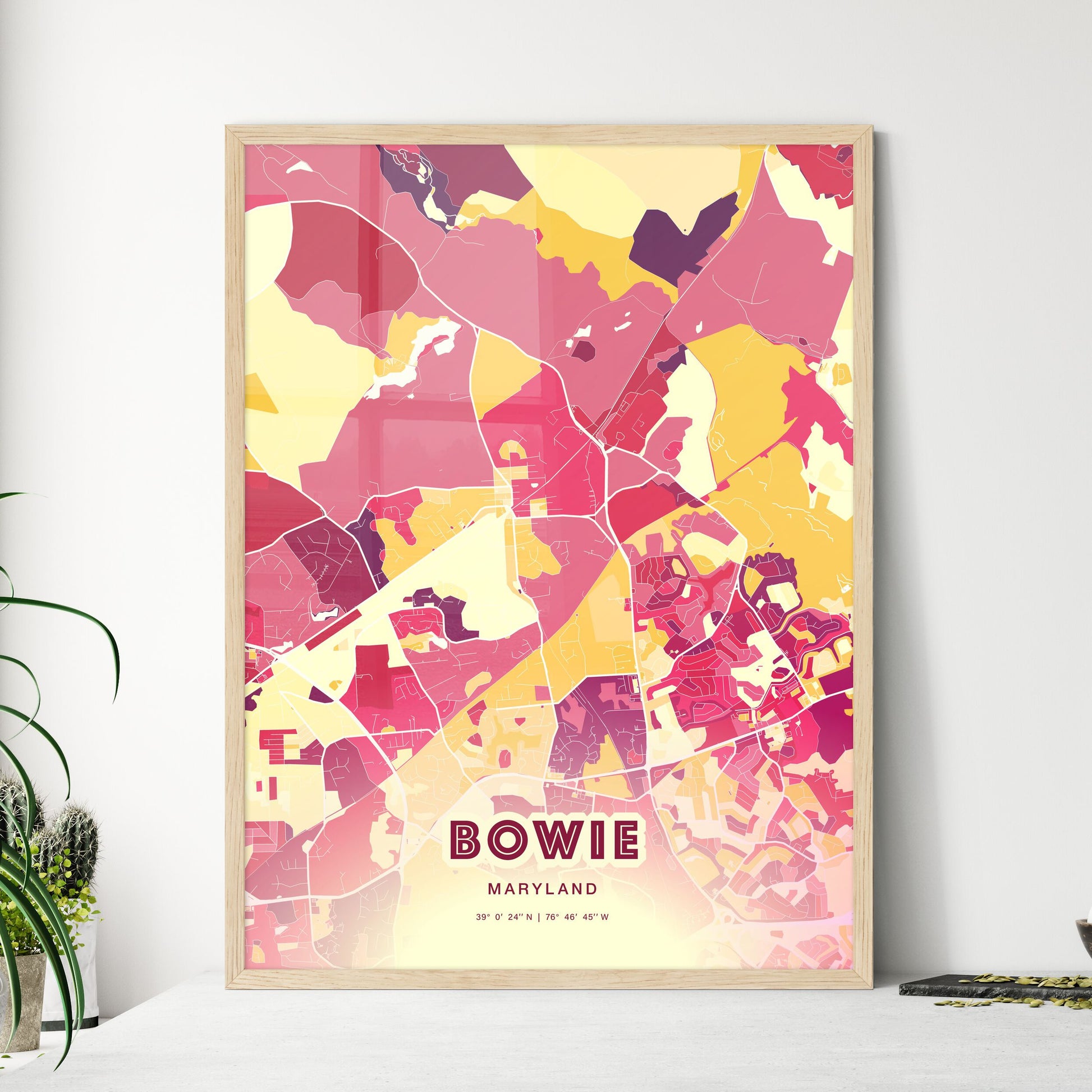 Colorful BOWIE MARYLAND Fine Art Map Hot Red