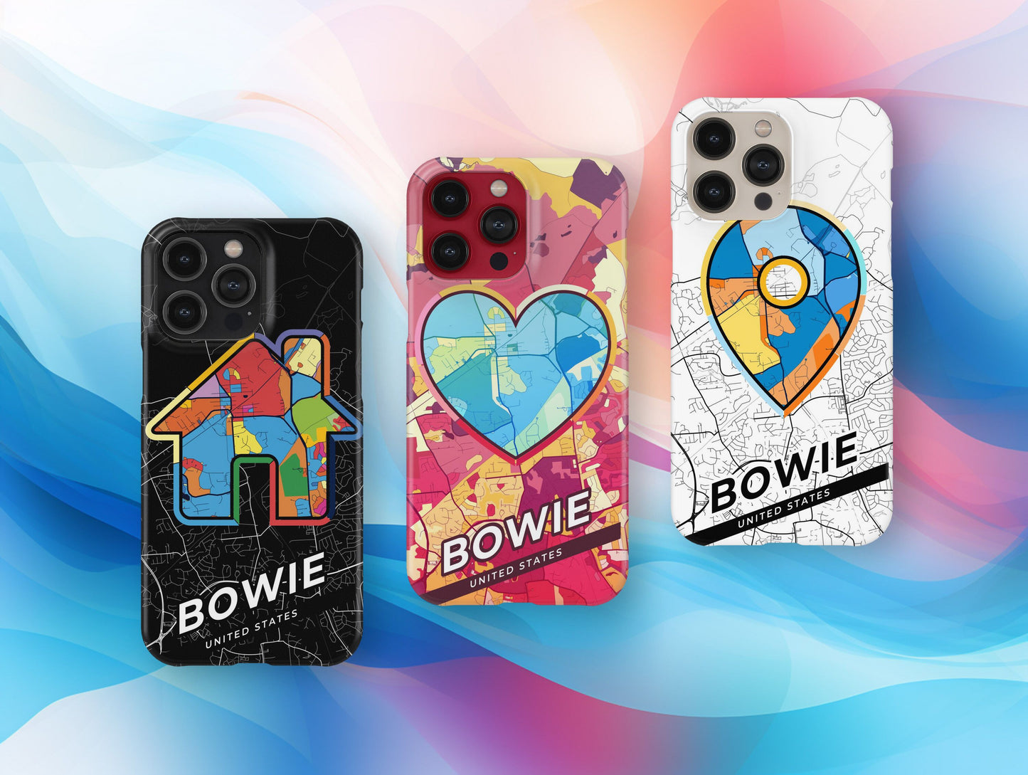 Bowie Maryland slim phone case with colorful icon. Birthday, wedding or housewarming gift. Couple match cases.