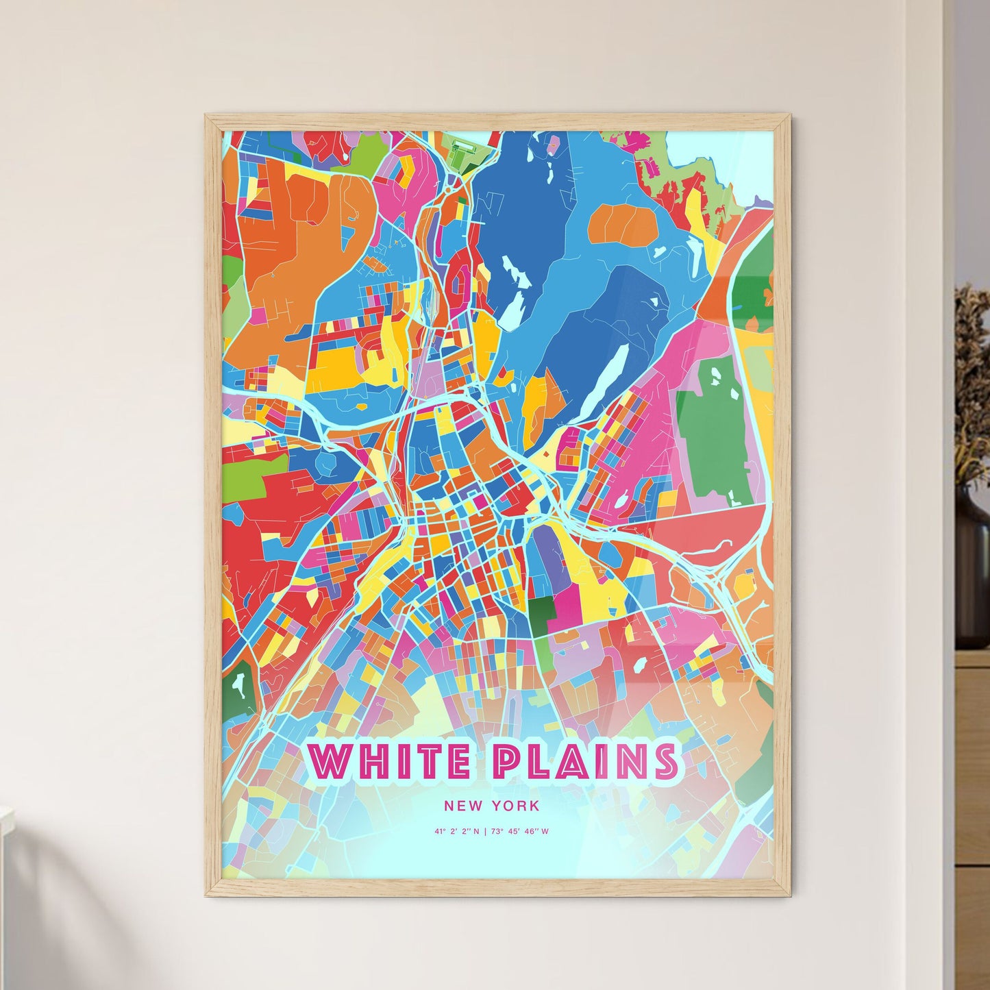 Colorful WHITE PLAINS NEW YORK Fine Art Map Crazy Colors