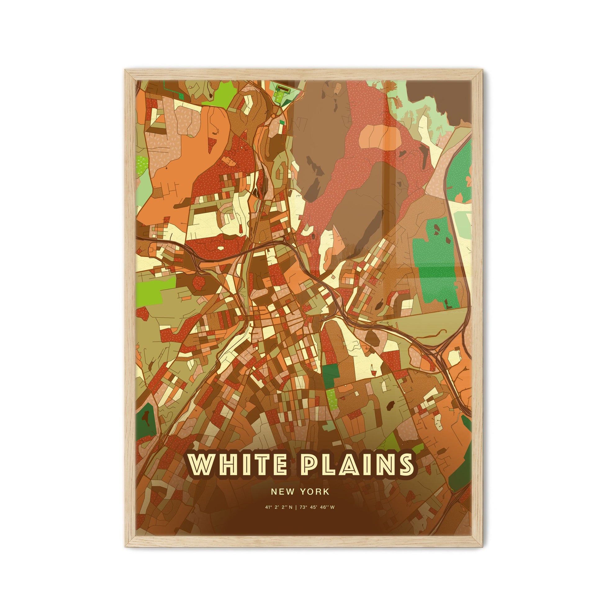 Colorful WHITE PLAINS NEW YORK Fine Art Map Farmhouse