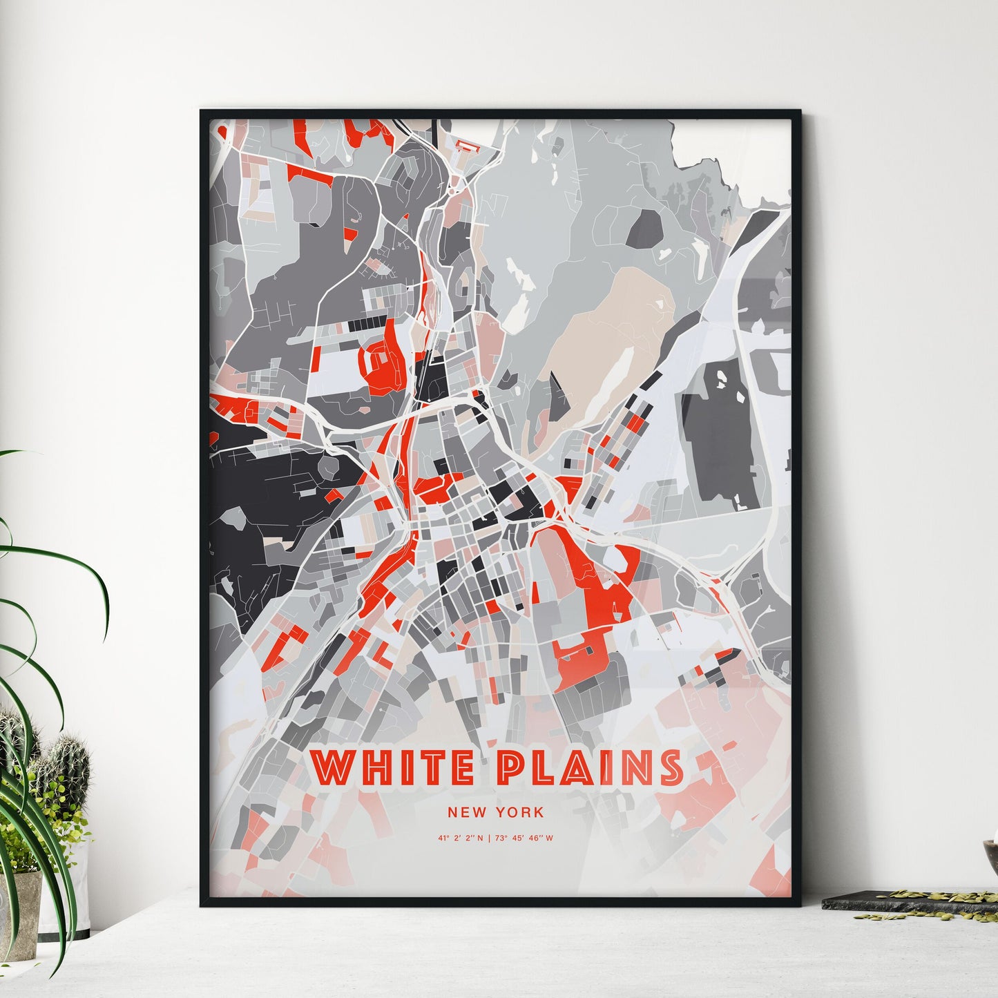 Colorful WHITE PLAINS NEW YORK Fine Art Map Modern