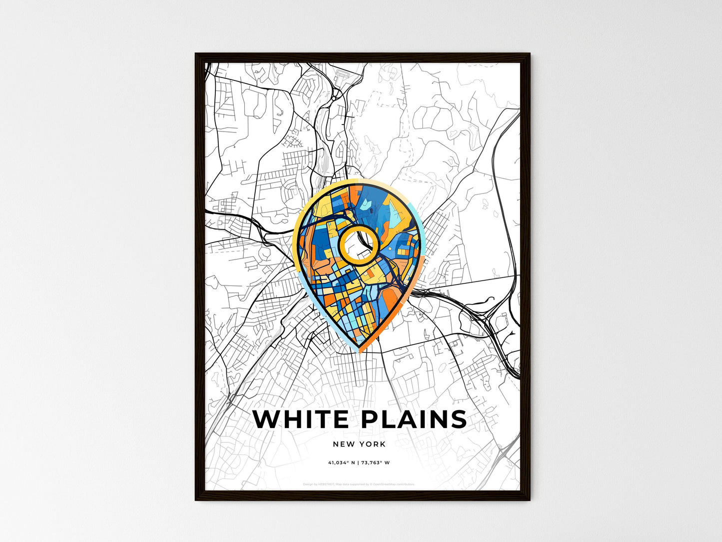 White Plains New York wedding art map with pointer icon