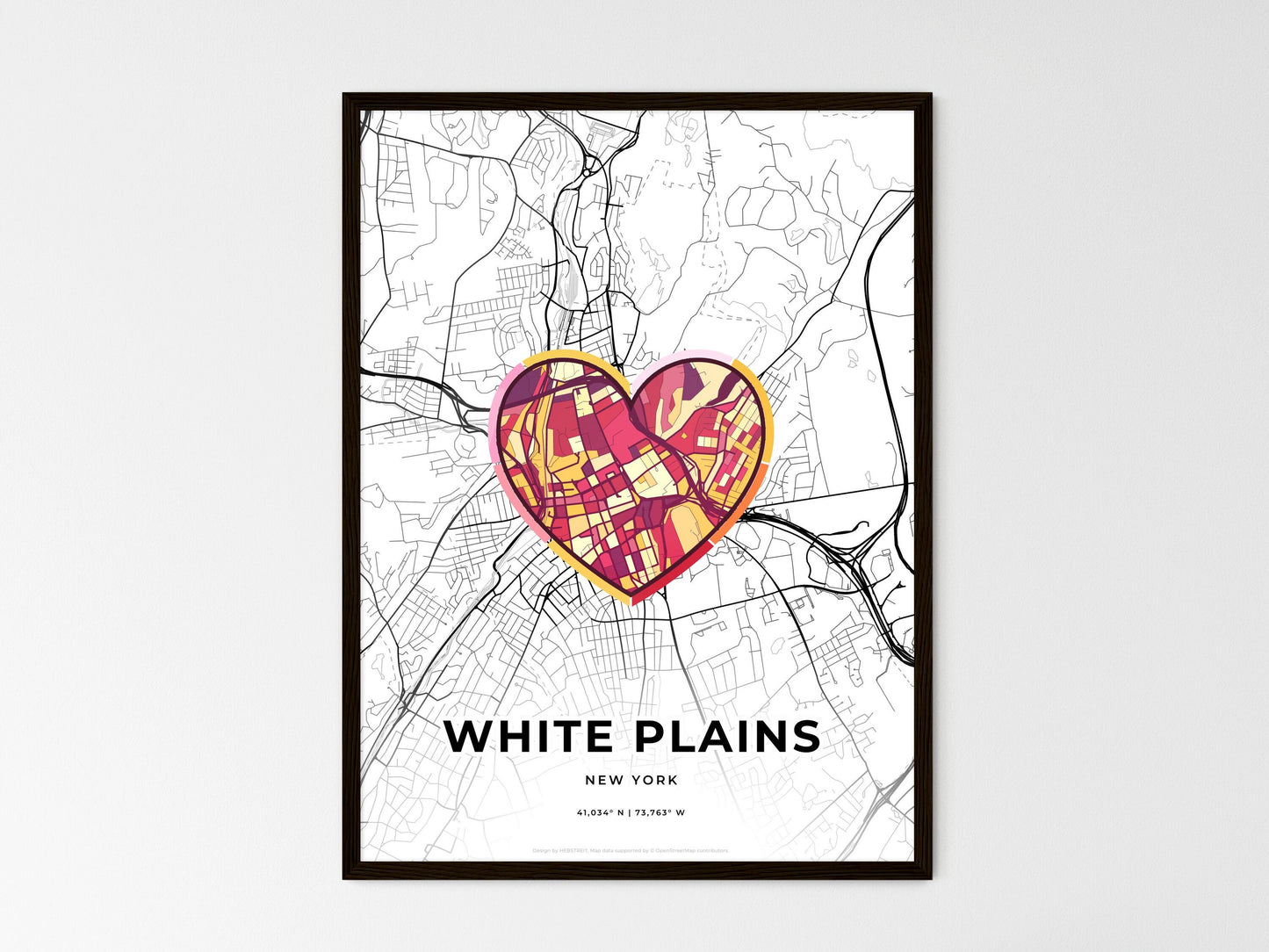 White Plains New York wedding art map with heart icon