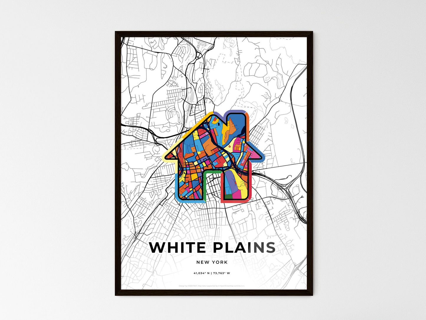 White Plains New York wedding art map with home icon