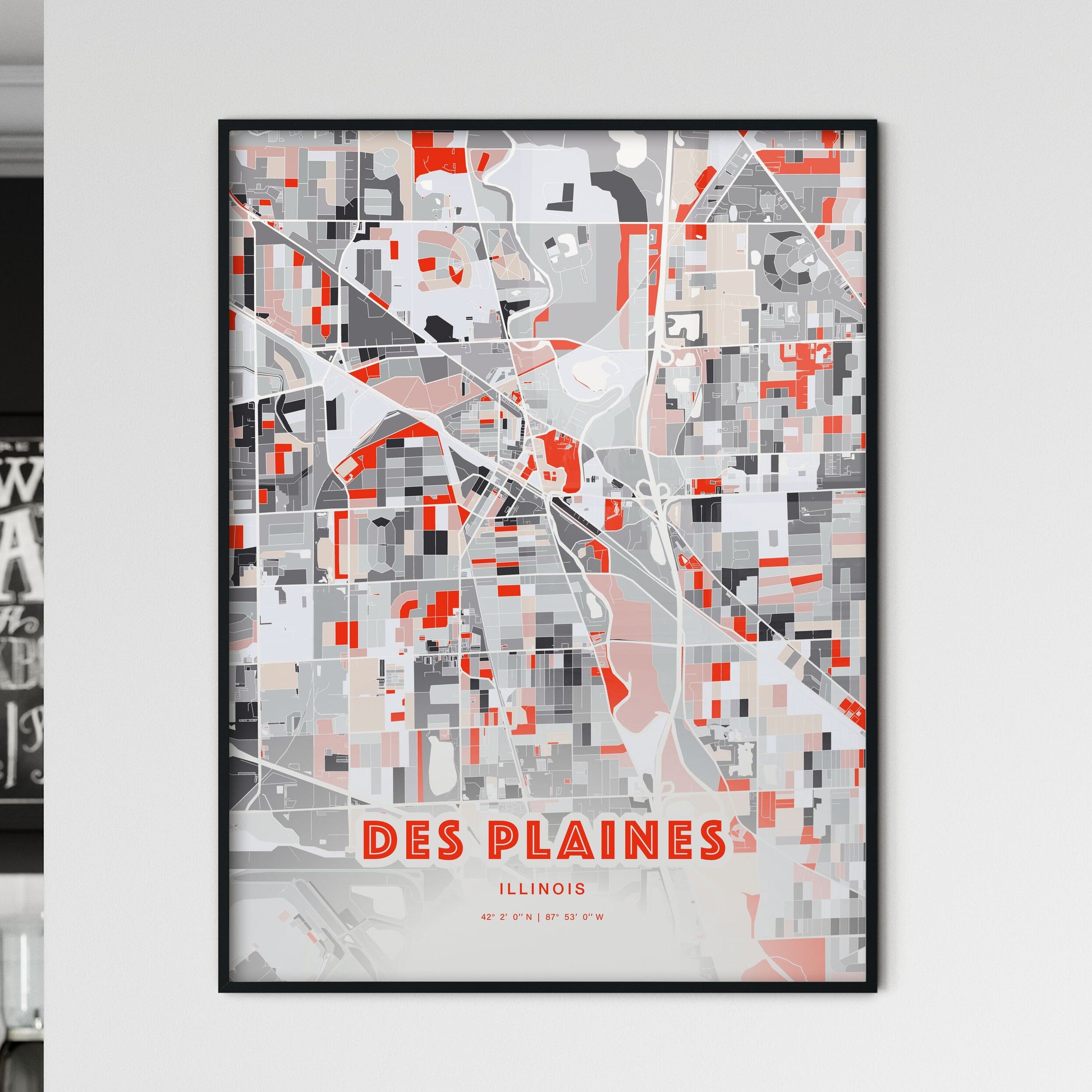 Colorful DES PLAINES ILLINOIS Fine Art Map Modern