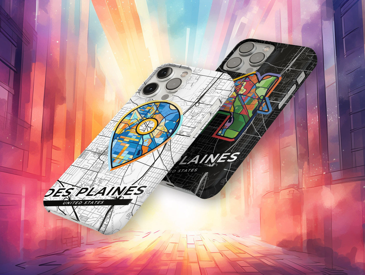 Des Plaines Illinois slim phone case with colorful icon. Birthday, wedding or housewarming gift. Couple match cases.