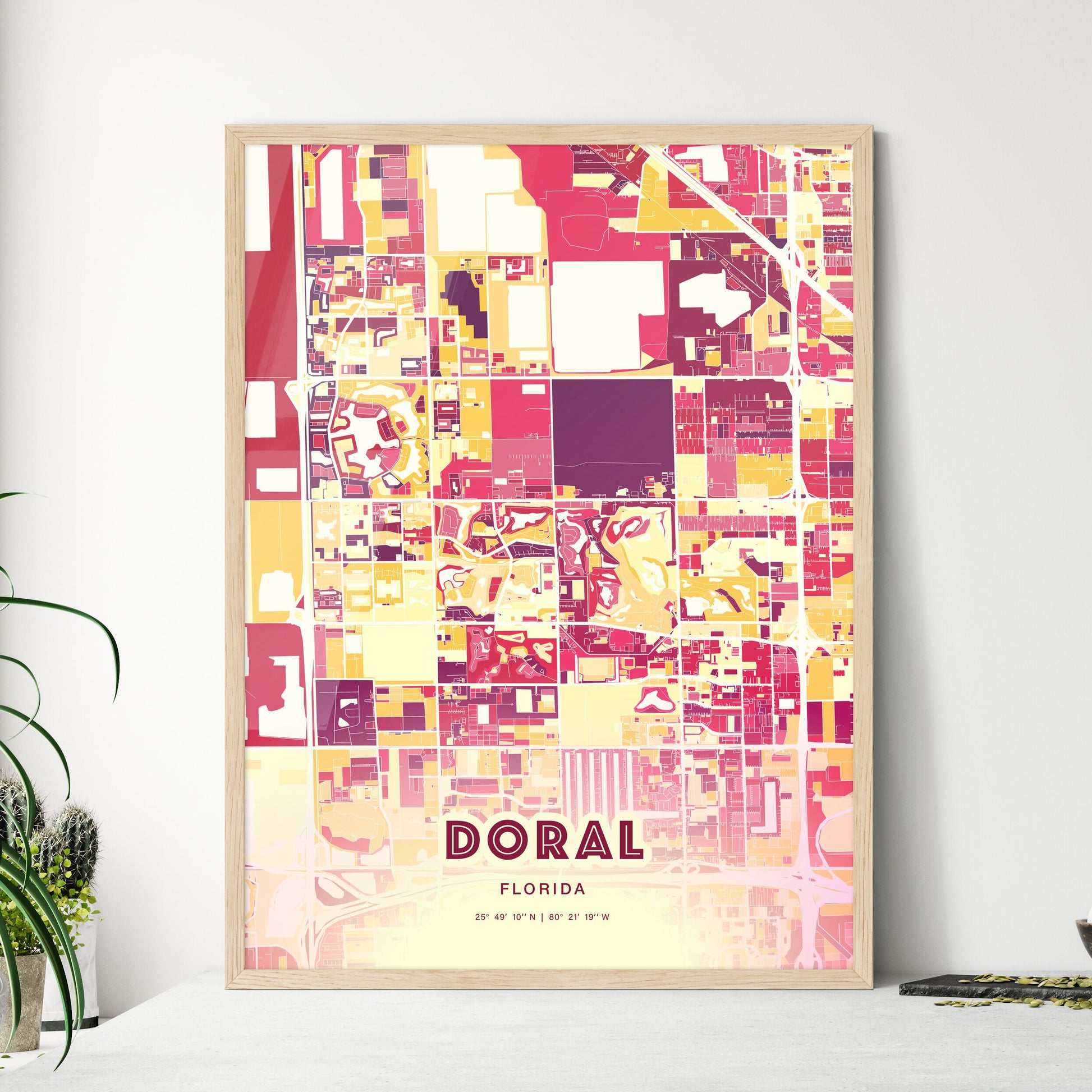 Colorful DORAL FLORIDA Fine Art Map Hot Red