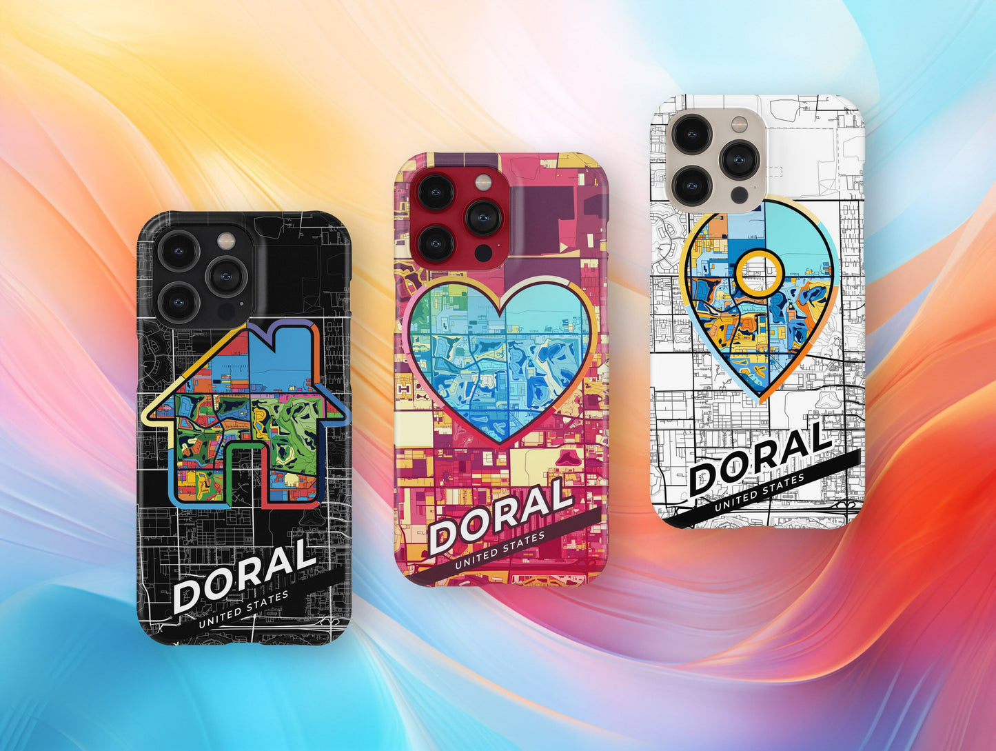 Doral Florida slim phone case with colorful icon. Birthday, wedding or housewarming gift. Couple match cases.